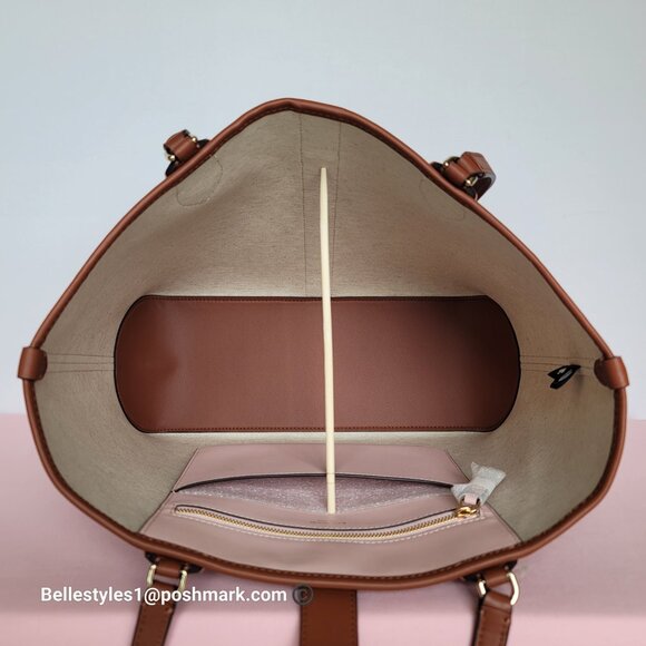 KATE SPADE Spade-Flower Jacquard and Leather Medium Open Tote- Burgundy Multi⭐ - Picture 14 of 16